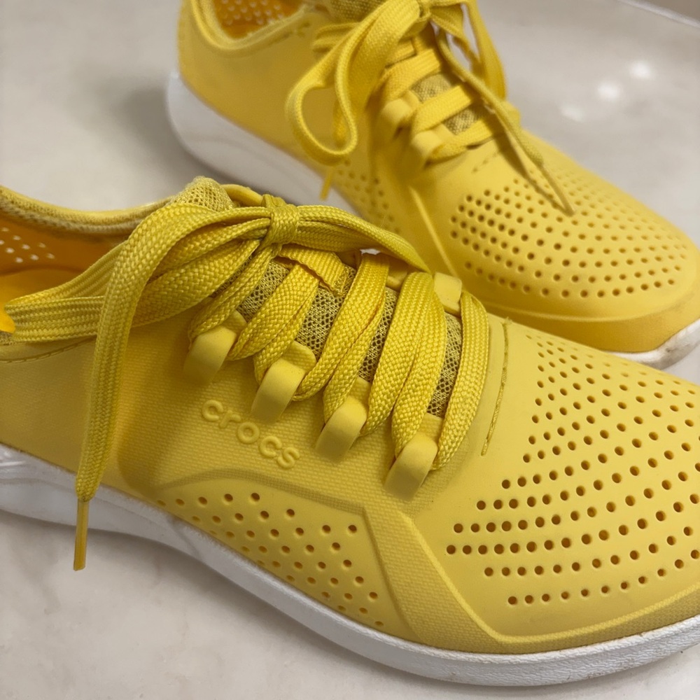 CROCS Women's Yellow Lace-Up Perforated Sneakers